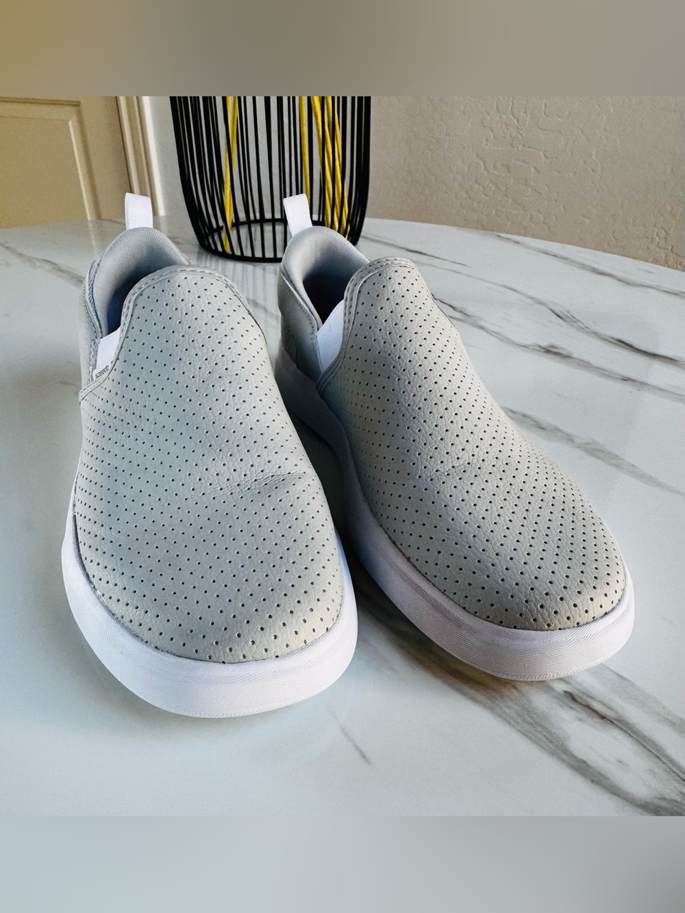 Speedo Women's Perforated Slip-On Flats in Light Gray and White